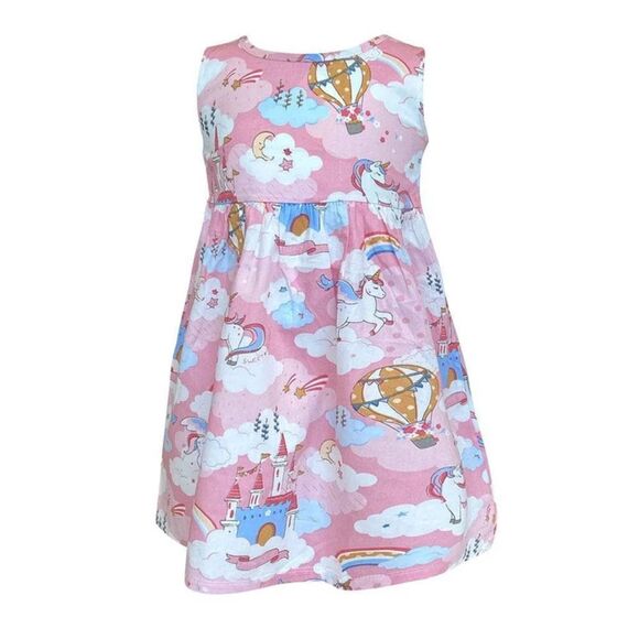 NEW Pink Unicorn and Castle Dress - Picture 1 of 5